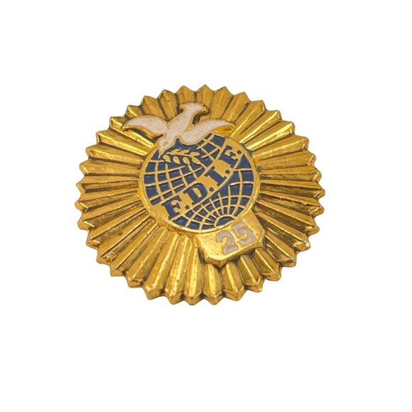 Vintage FDLE 25 Year Service Pin Gold and Blue Enamel Badge Soviet Era Collectib - Picture 3 of 5
